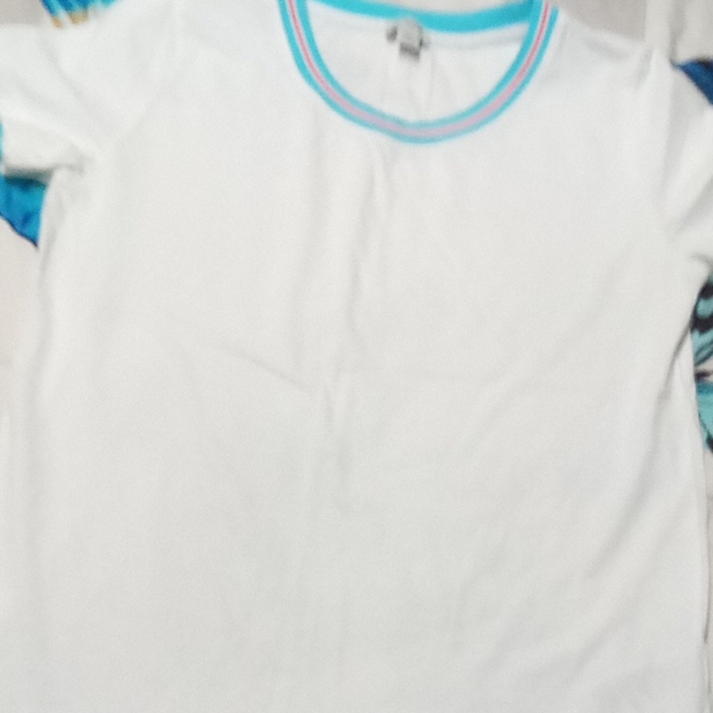 J. Crew White Tee with Blue Accents